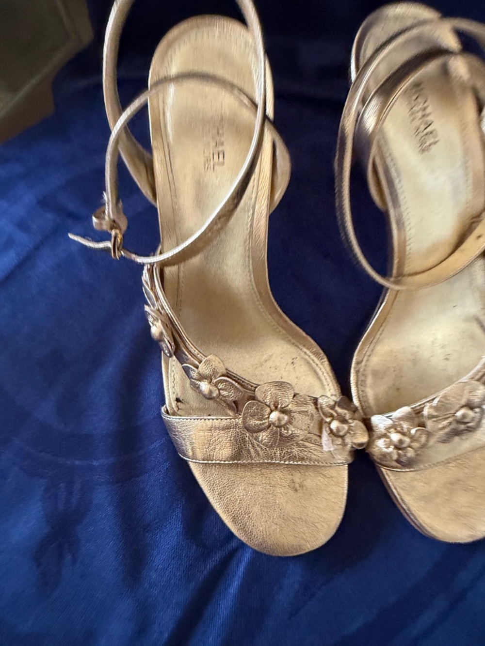 Michael Kors Metallic Gold Floral Slingback Heels - Picture 5 of 7